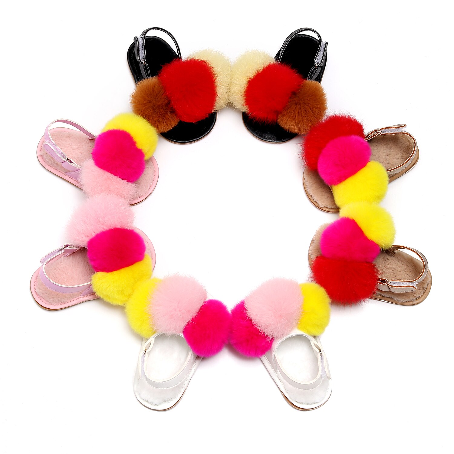 Sandales à pompons pour bébé fille, chaussures d'automne et d'hiver pour bébé, chaussures plates à semelles souples, pantoufles décontractées pour tout-petits, pré-marcheurs