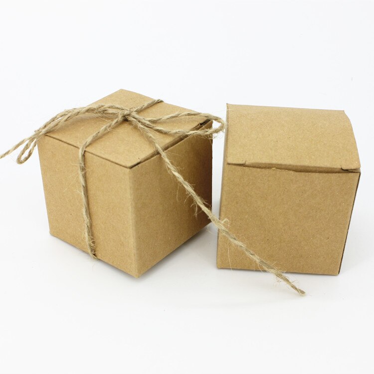 10 Uds pequeño cuadrado de papel Kraft caramelo caja de boda dulces bolsas porta de de boda cajas de papel envoltorio para Chocolate: kraft square rope
