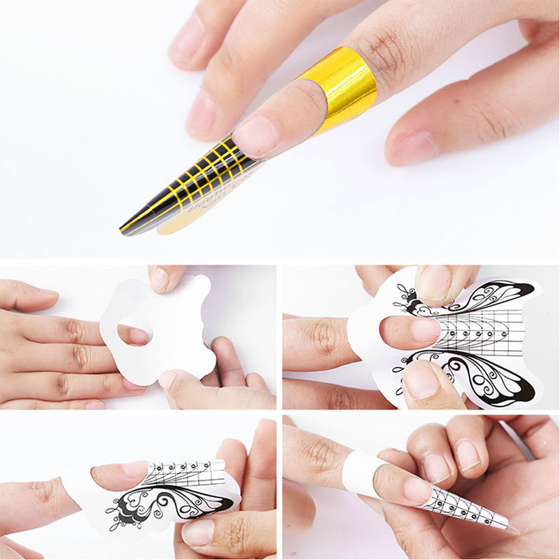 500 Pcs Nail Papier Extension Pochoir Formes Autocollants Titulaire pour Gel Acrylique Conseils Builder Français Nail Forme Astuce Faux Ongles Art Outils