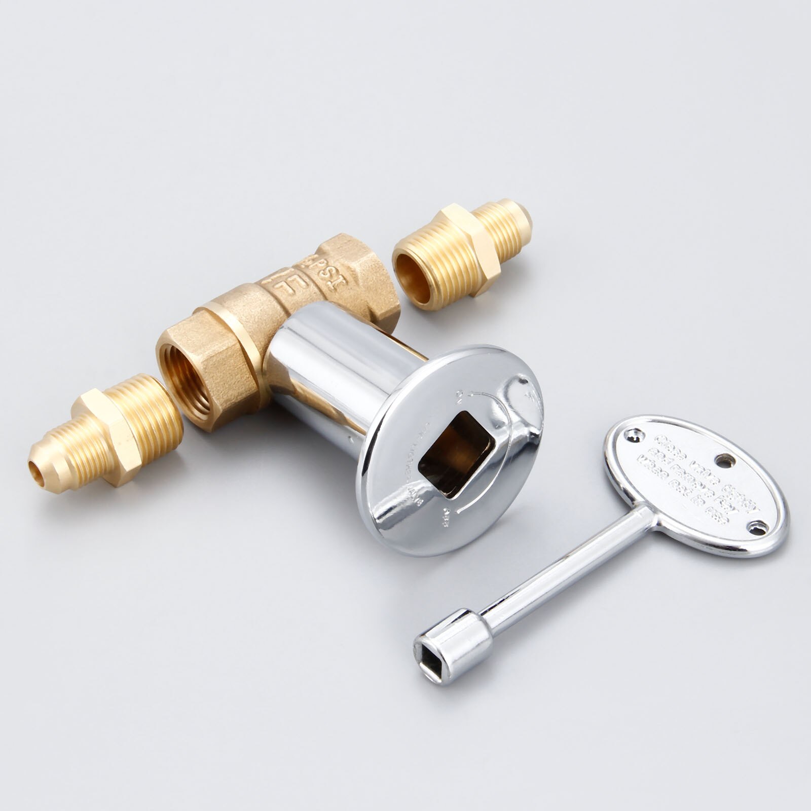 Gas LPG Propane Fuels Fire Pit 1/2 Inch Straight Quarter-Turn Shut-Off Valve +3-inch Key +3/8 Male Flare X 1/2 NPT Fittings