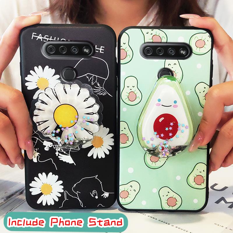 Soft Case Cartoon Telefoon Case Voor Lg K51 Kickstand Siliconen Steunpunt Voor Meisjes Drift Zand Tpu