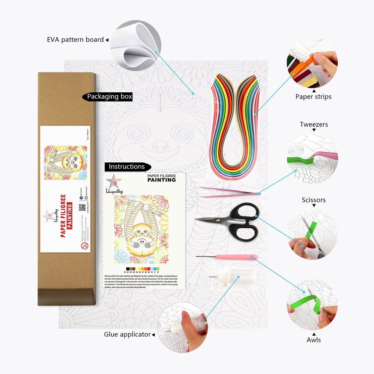 3D Sloth Quilling Papier Filigrane Gemälde Wand Dekor DIY Quilling Papier Handwerk DIY Quilling Papier Werkzeuge Kits 20 Zoll: Default Title