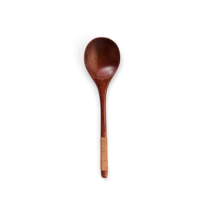 Long Handle Wooden Spoons Korean Style Natural Wood Round Spoons For Soup Cooking Mixing Stirring Kitchen Wood Soup Spoons^1: E