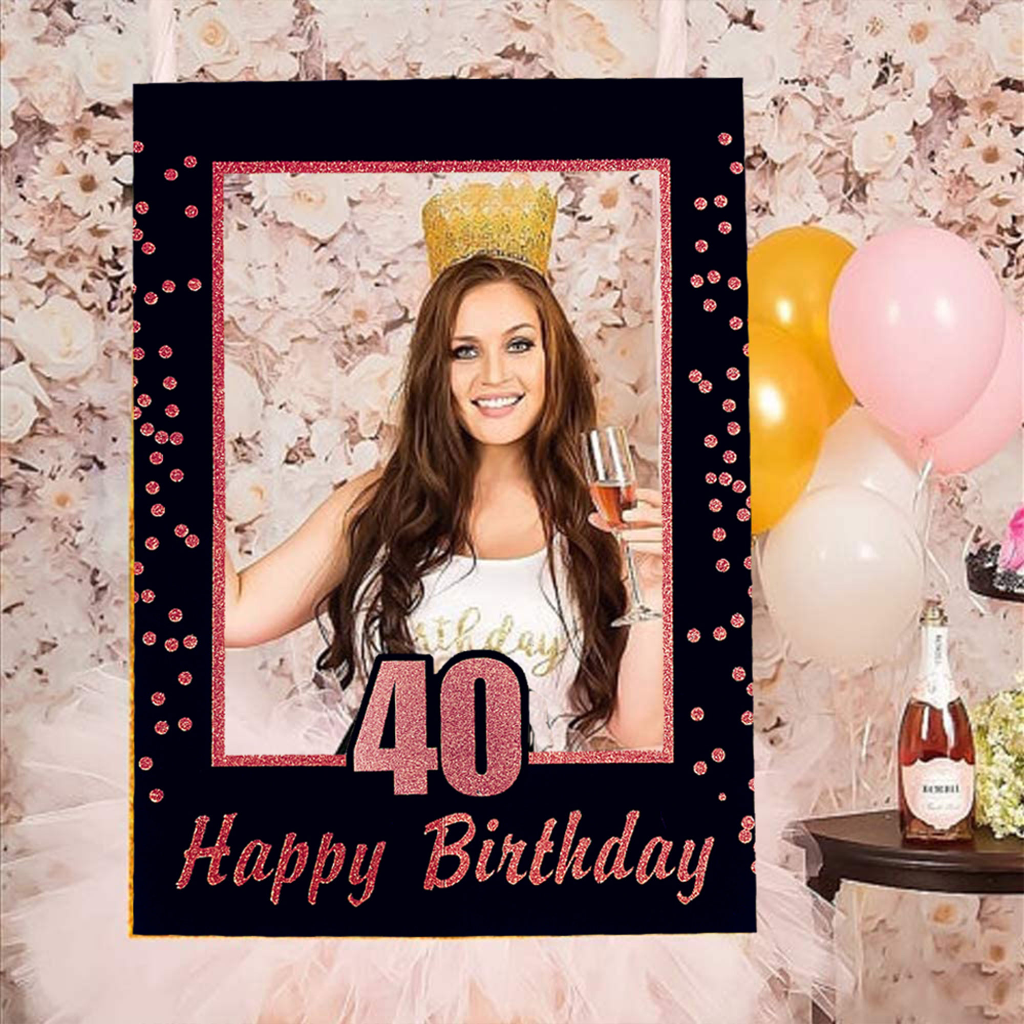 LaVenty Rose Gold 18th 30th 40th Birthday Party Photo Booth Props Birthday 18th Birthday 30th Birthday 40th Birthday Photo Frame: black