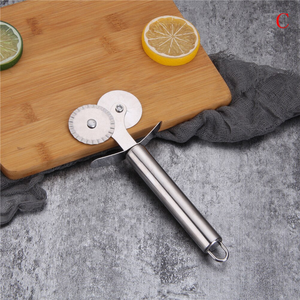 Keuken Pizza Tool 4 Patronen Pizza Cutter Rvs Dubbele Roller Pizza Mes Cutter Gebak Pasta Deeg Crimper: C