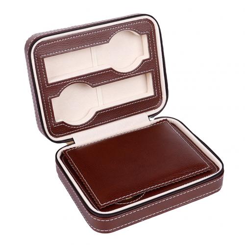 MATGEUT horloge reisdoos, Hard draagbaar 2 Horloge Roll Travel Case - Storage Organizer fit groot & klein horloge (bruine voering, 2 sleuven