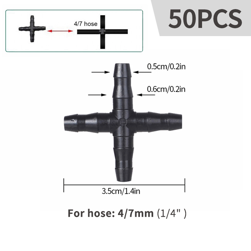 50pcs Garden Water Barbed Connectors Irrigation Dripper Sprinkler 4/7mm Tubing Fittings for Flower Plant Micro Drip Irrigation