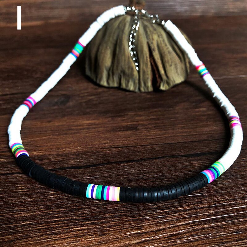 Bohemian Kleurrijke Klei Choker Ketting Voor Vrouwen Meisjes Boho Regenboog Polymeer Klei Kralen Verstelbare Kraag Femme Sieraden: I
