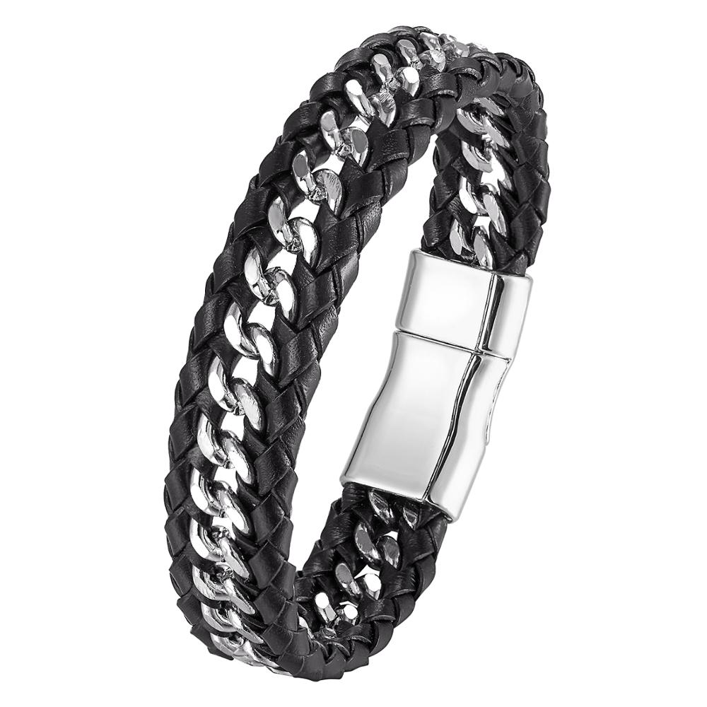 Mannen Mode Gevlochten Armband Mannen Zwart Lederen Armband Legering Gesp Mannen Sieraden Gesp: 7