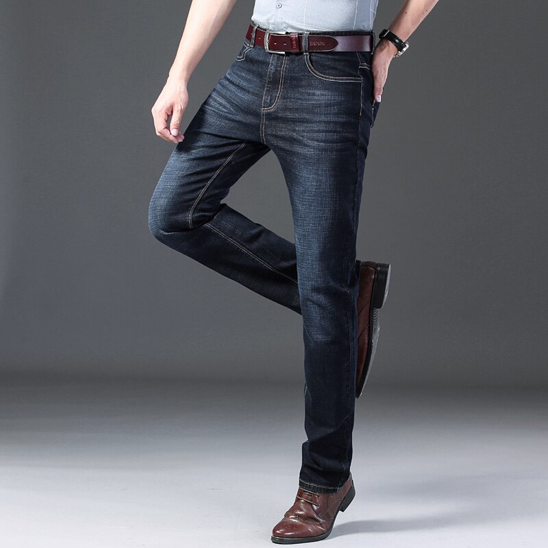 Talvi mies farkut business casual farkkuhousut miesten siniset suorat farkut joustavat housut iso koko 29-35 38 40 42 44