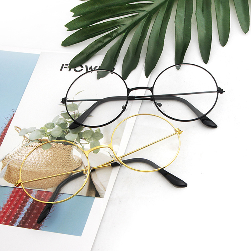 Lunettes rondes rétro pour hommes et femmes, 3 couleurs, monture métallique transparente, noir, argent, or