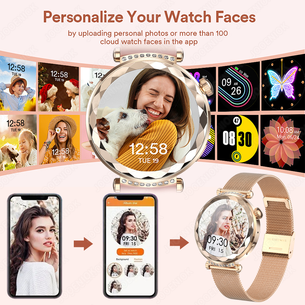 Novo relógio inteligente feminino presente amoled tela hd freqüência cardíaca esporte fitness à prova dwaterproof água mostrador personalizado bt chamada smartwatch para android ios