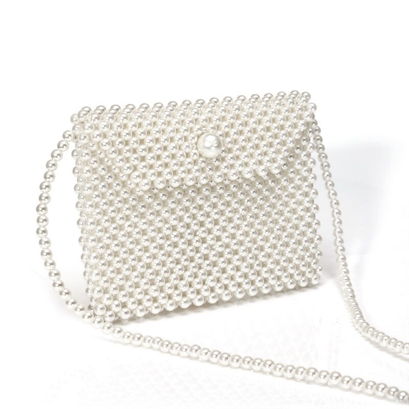 Brand Hand-woven Pearl Bags Lady Beaded Shoulder Bag Women Party Vintage Handbag Ins Small Flap Bag Mini Cross body Bag