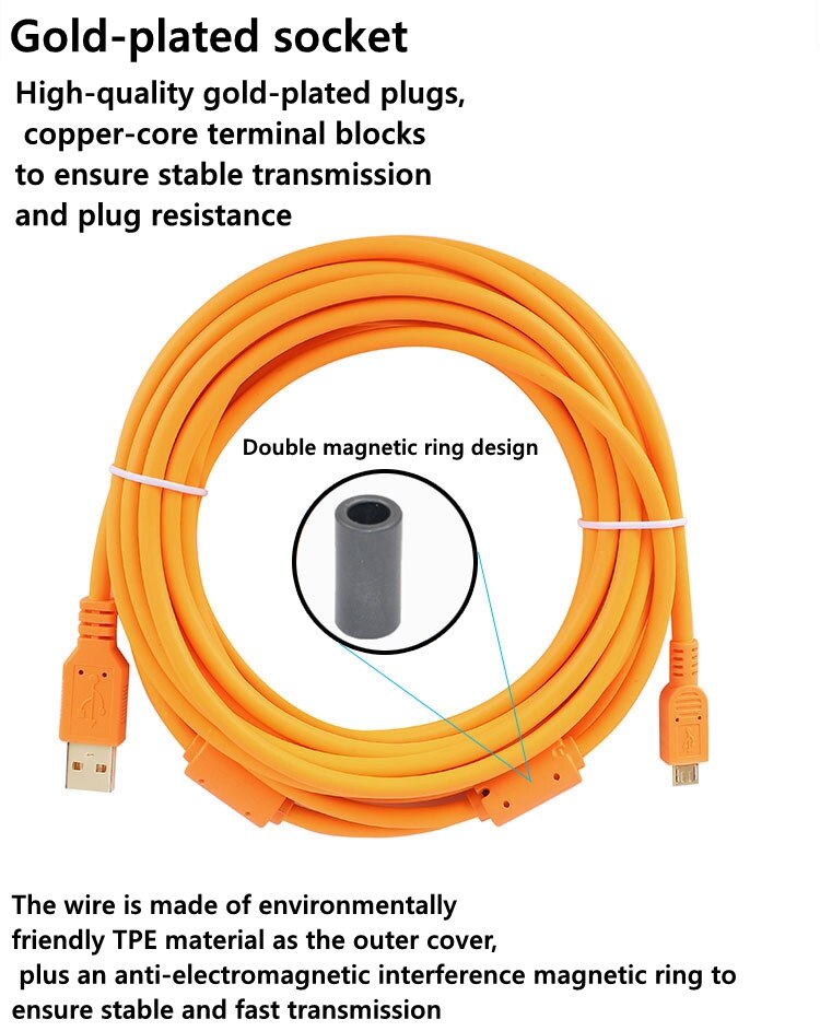 3m/5m/8m USB to Micro USB Cable Fast Charging for camera data cable connect computer cable online shooting line