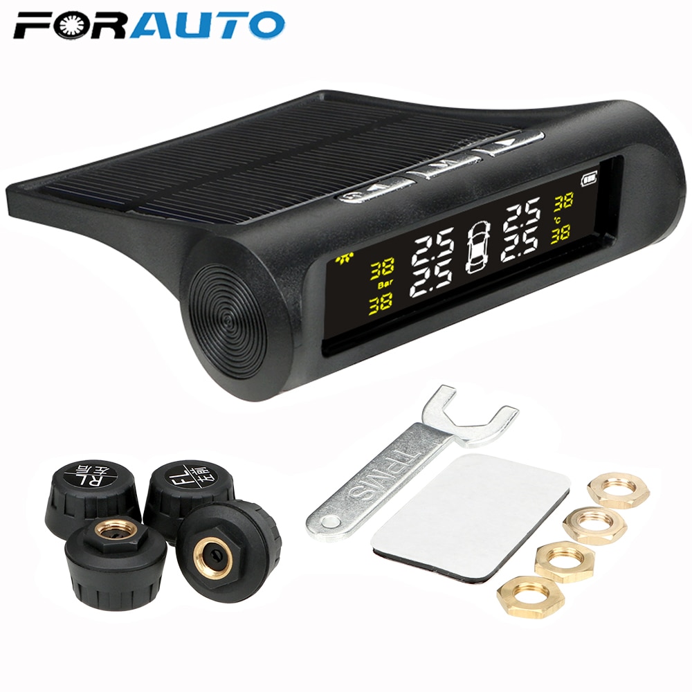 FORAUTO Smart Car TPMS système de surveillance de la pression des pneus énergie solaire affichage LCD numérique systèmes d'alarme de sécurité automatique pression des pneus
