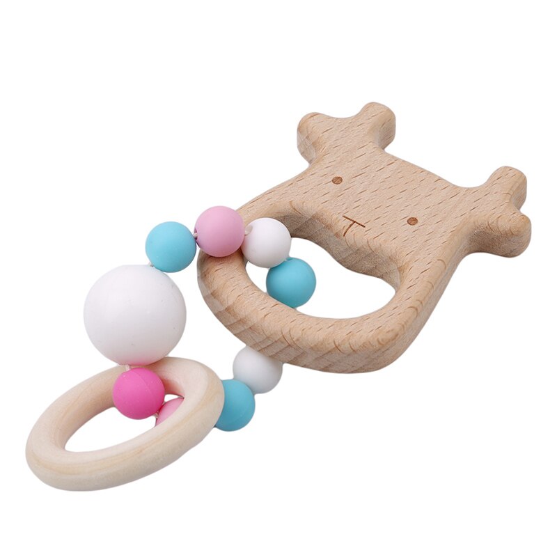 Goede Baby Rammelaar Kinderwagen Accessoires Speelgoed Houten Baby Armband Dier Vormige Sieraden Bijtring Baby Organische Houten Siliconen Kralen: deer