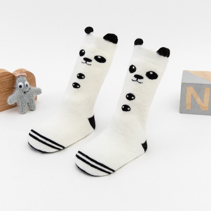 3 pares/lote 0-2 ano bebê inverno quente meias grossas meias de toalha de tubo alto crianças meninos meninas anti-deslizamento meias de bebês acessórios: Panda 3 Pairs / 0-12M