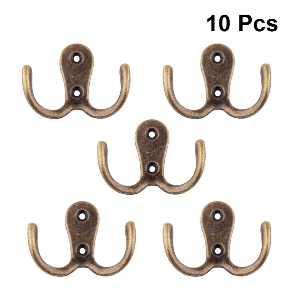 10pcs 2-Pronged Coat Hooks Wall-mounted 2 Hole Towel Hanger for Coats Hats Clothing(Black)