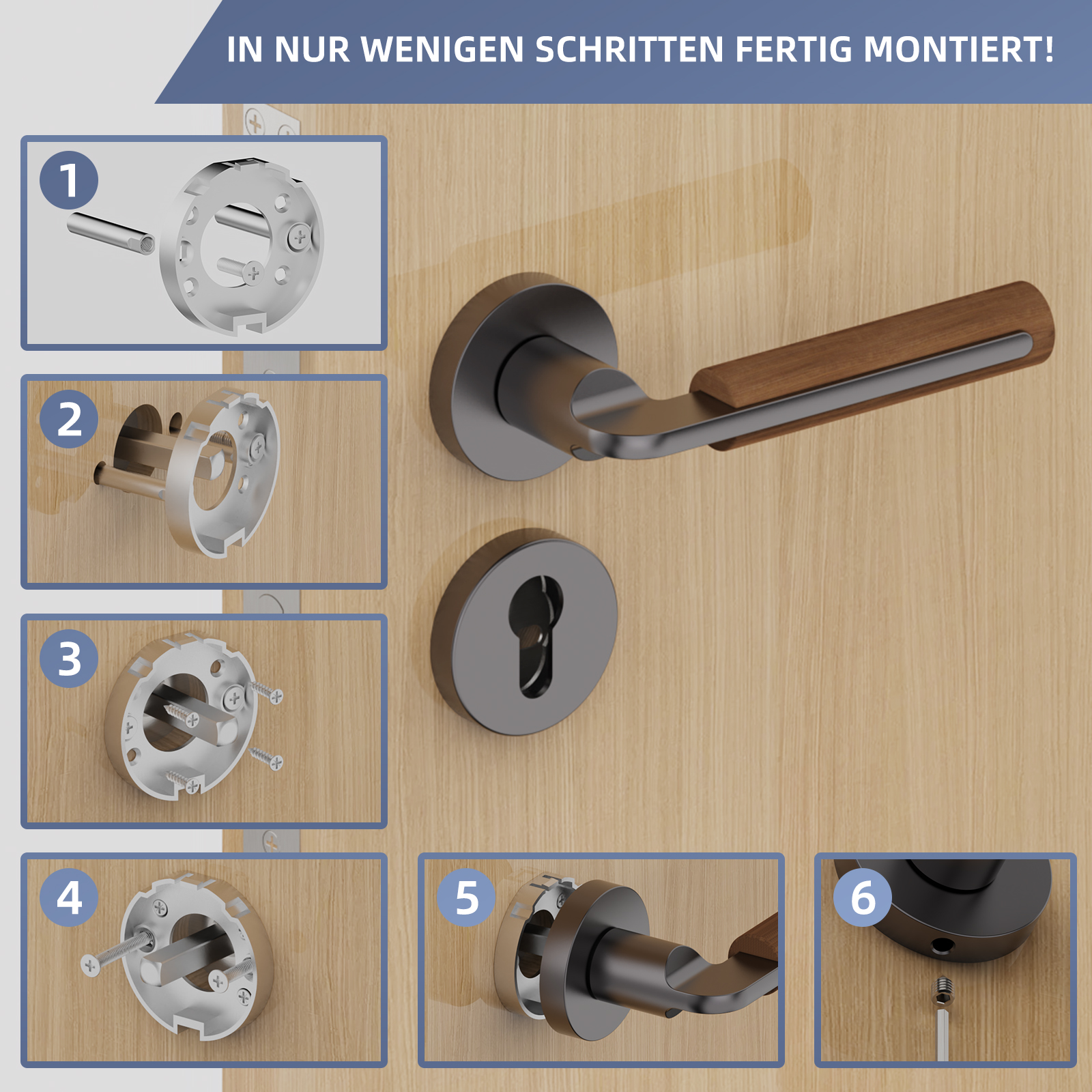 Viladepot Privacy Deurgreep Houten Handvat Hendel Slaapkamer Badkamer Doorgang Deurslot Zonder Slot Cilinde