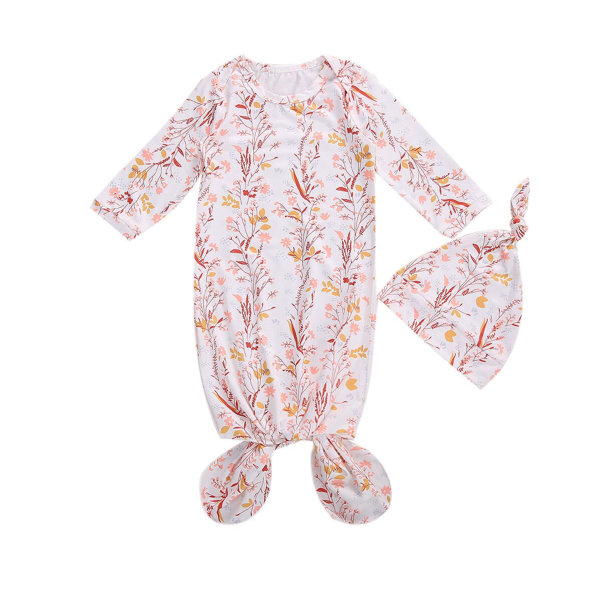 0-24M Pasgeboren Baby Kid Baby Meisjes Bodysuit Bloemen Nachtjapon Nachtkleding Gown Katoen Lange Mouw Pyjama Set Kleding outfits: A