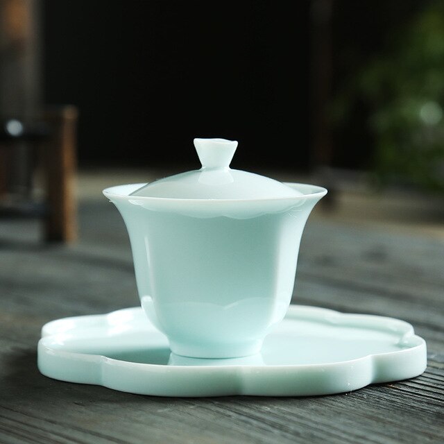 Hvid porcelæn stor skål te terrin vintage keramik gaiwan fedt jadejapansk håndlavet sancai kunst tilbehør boligindretning