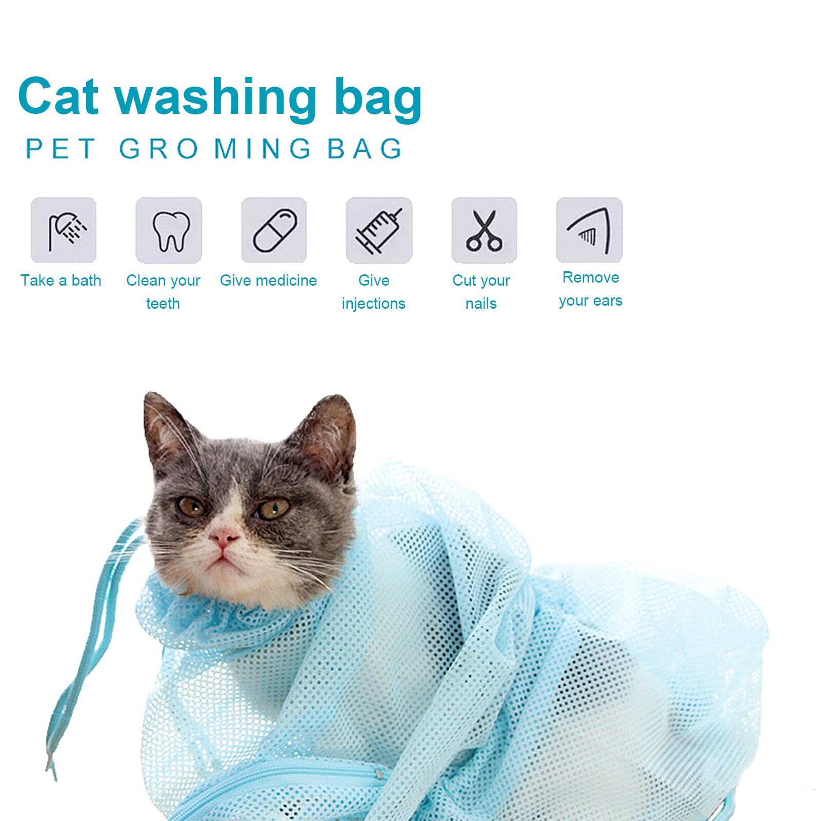 Cat Washing Bag Anti-scratch Mesh Bathing Bag Pet Cleaning Supplies for Bathroom