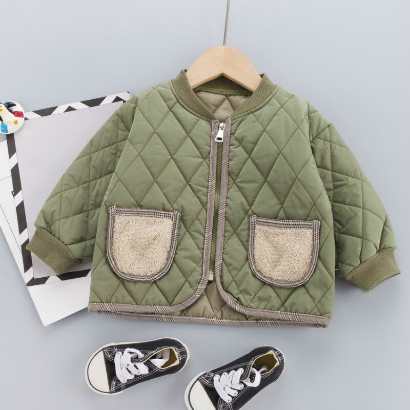 Jongens baby katoenen pak herfst winter meisjes gewatteerde jassen + broeken tweedelig kinderen warmte bovenkleding katoenen gewatteerde kleding: Groente / 80cm