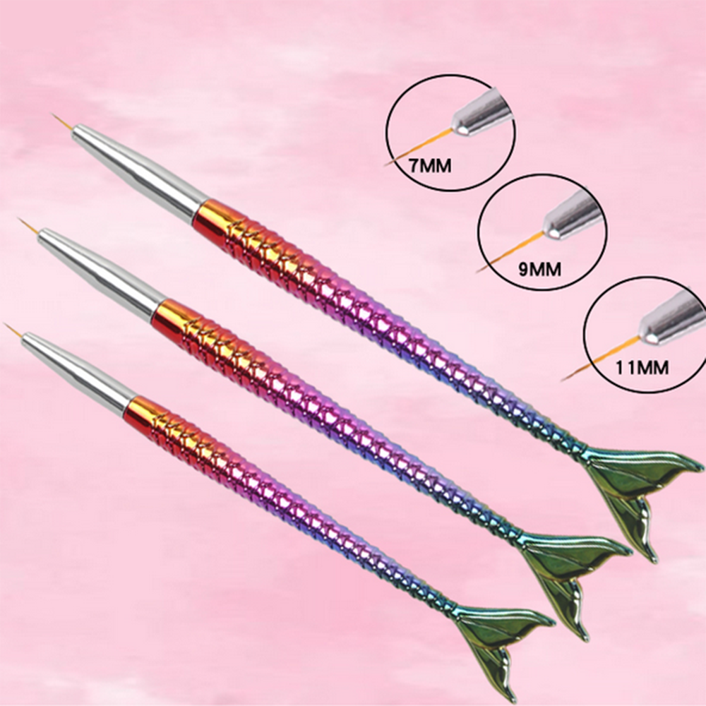 3pcs Mermaid Rainbow Fish Tail Brush Sculpture Dotting Tool DIY Nail Art Line Painting Liner Stripe Shape Drawing Manicure Pen