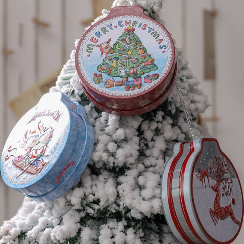 Embossing Blik Lege Blikken Met Opknoping Touw Candy Cookie Opslag Container Decoratieve Doos
