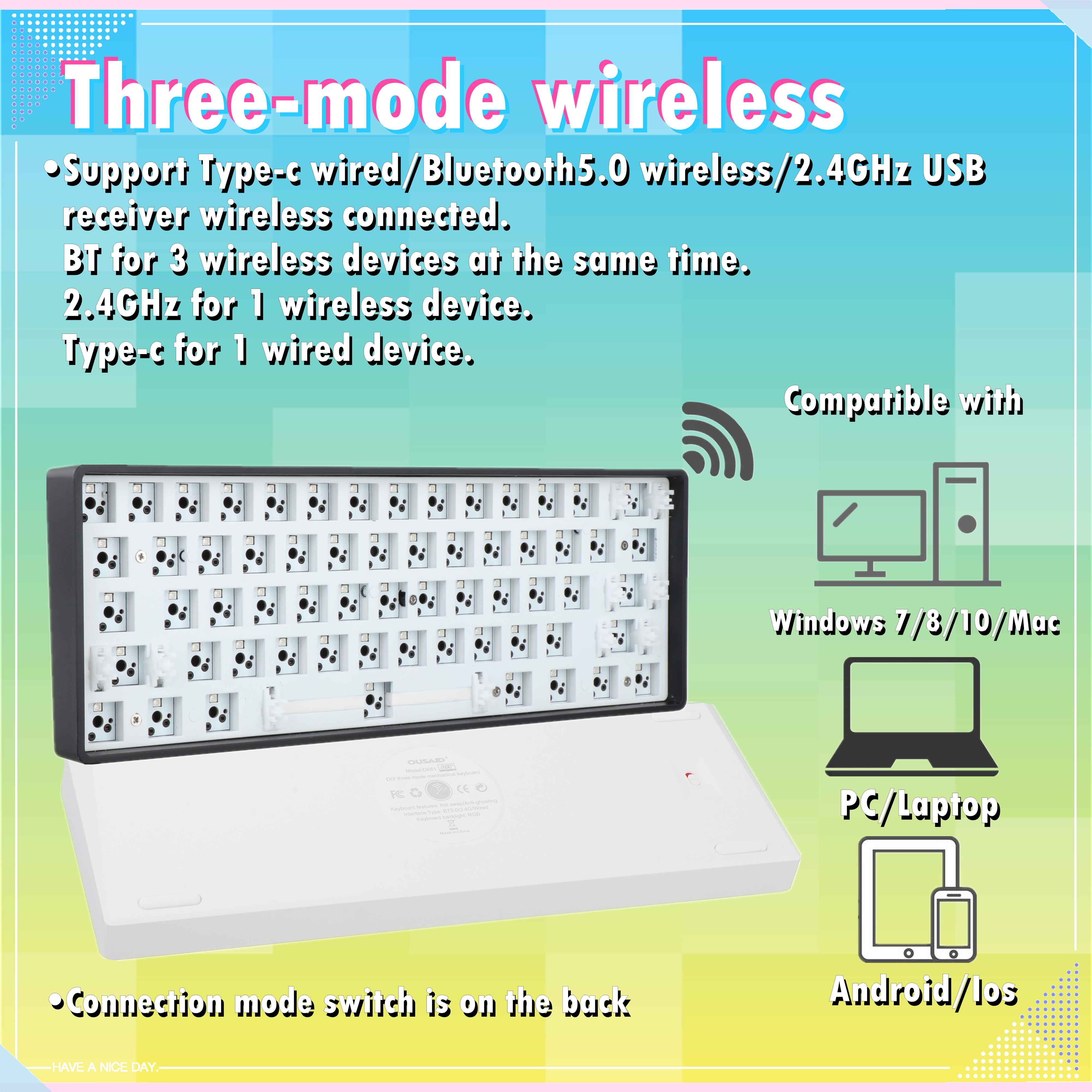 Dk61/dk68 3mode Wireless 3/5pin -swap Rgb Mechanical Keyboard Diy Kit 68 Keys 61keys Bluetooth5.0 2.4G Mechanical Keyboards