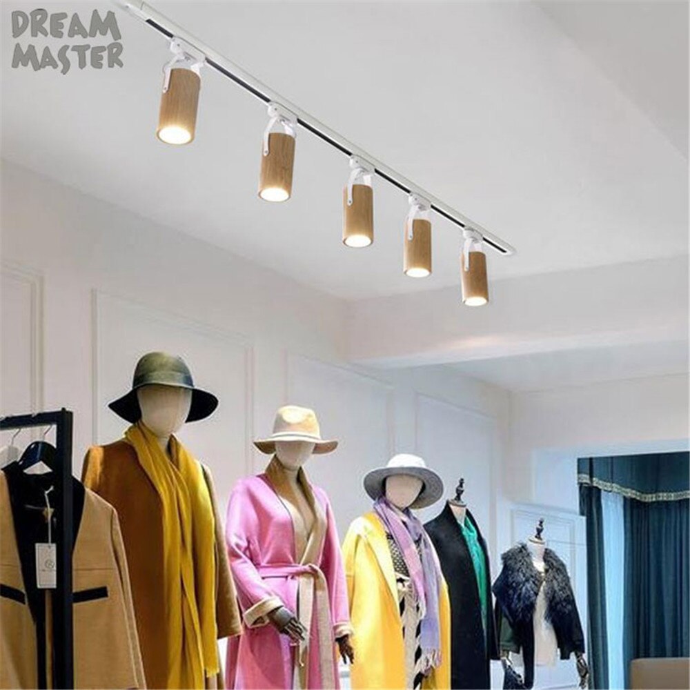 Moderne houten LED Spoor Licht, 5W COB Rail Spots Lamp, leds Tracking Armatuur Verlichting voor Winkel Winkel Mall Tentoonstelling lamp
