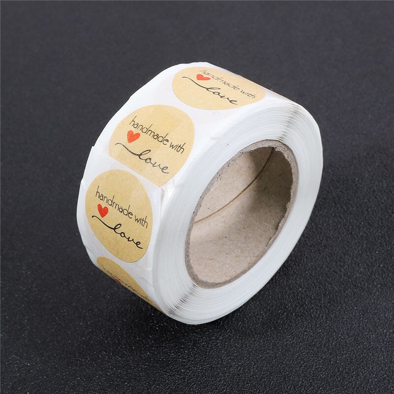 500pcs/roll kraft seal sticker scrap-booking label round for baking package sealing thank you handmade with love: 1