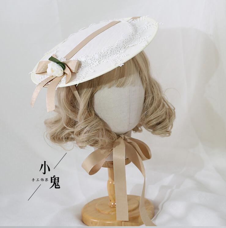 Frauen Lolita Jahrgang Gericht Gebühr Elegante Haar Zubehör Batist Spitze Blume oben Hütte: Kakifarbig
