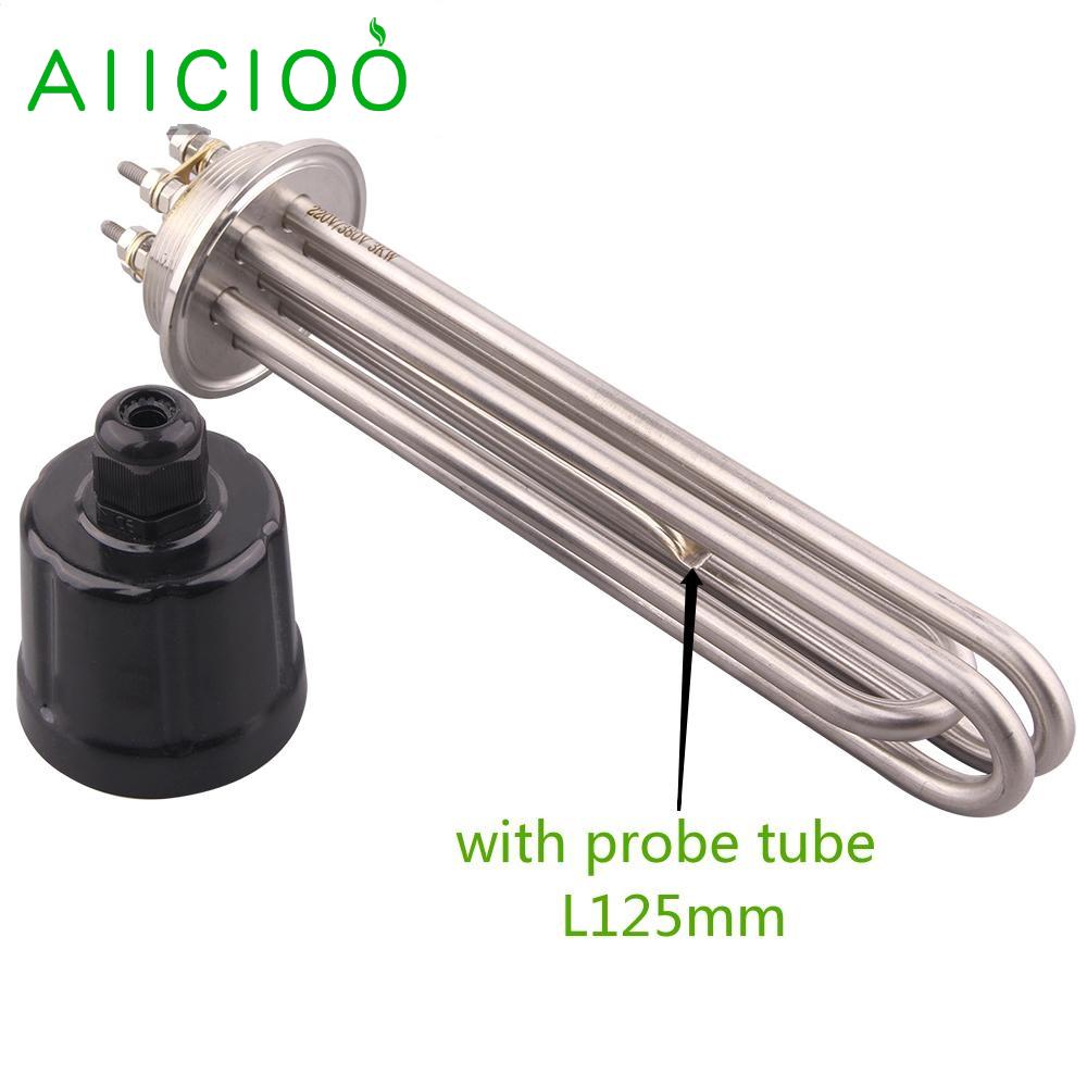 AIICIOO 2&quot;Tri Clamp Heating Element 220v for Liquid Brewing SUS304 64mm Flange Power 3KW/4.5KW/6KW/9KW/380V 12KW: with probe tube / 3kw 190MM