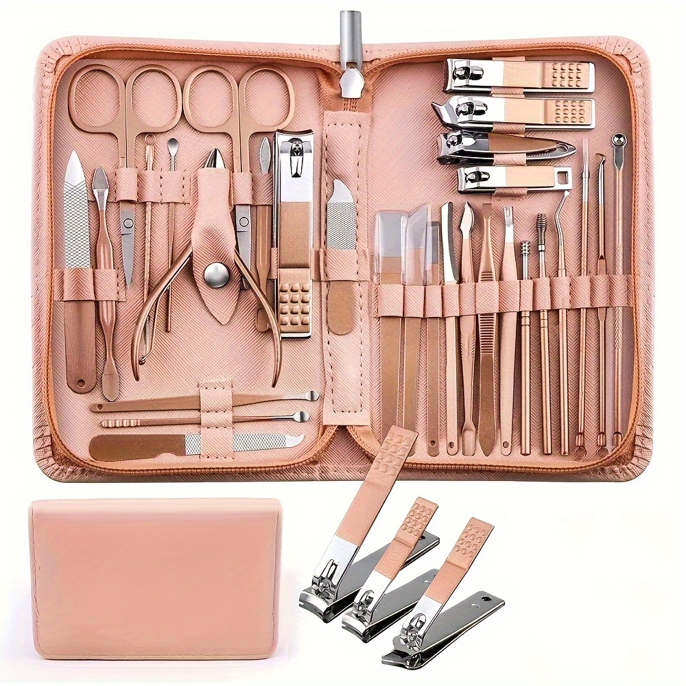 Juego de cortaúñas de acero inoxidable, herramientas para uñas verdes, juego de manicura y pedicura, Kit de aseo de viaje, 30 Uds.