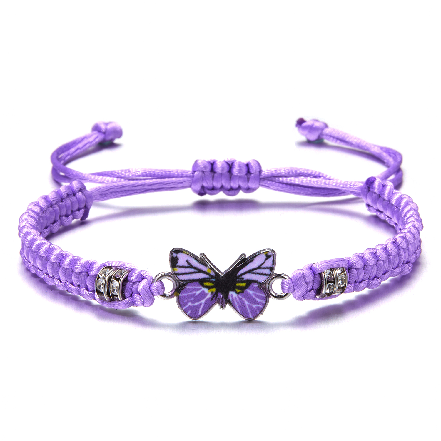 Pulsera de cuerda trenzada hecha a mano para mujer, pulseras con colgante de animales y mariposas coloridas, de joyería para: PLATEADO