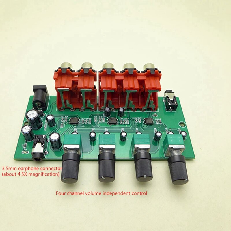 Multi-Source RCA Mixer Stereo Audio Reverberator 4 Input 2 Output Audio Switch Switcher Driver Headphone Volume Control