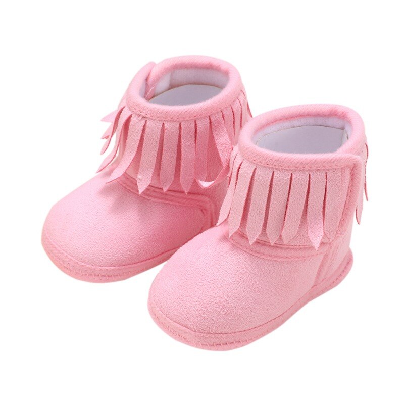 Inverno Del Bambino appena nato Stivali Frangia Della Ragazza Neonato di Colore Solido Nappa Fondo Morbido Nuovo Cotone Caldo Stivali 0-18M: P / 13-18 mesi