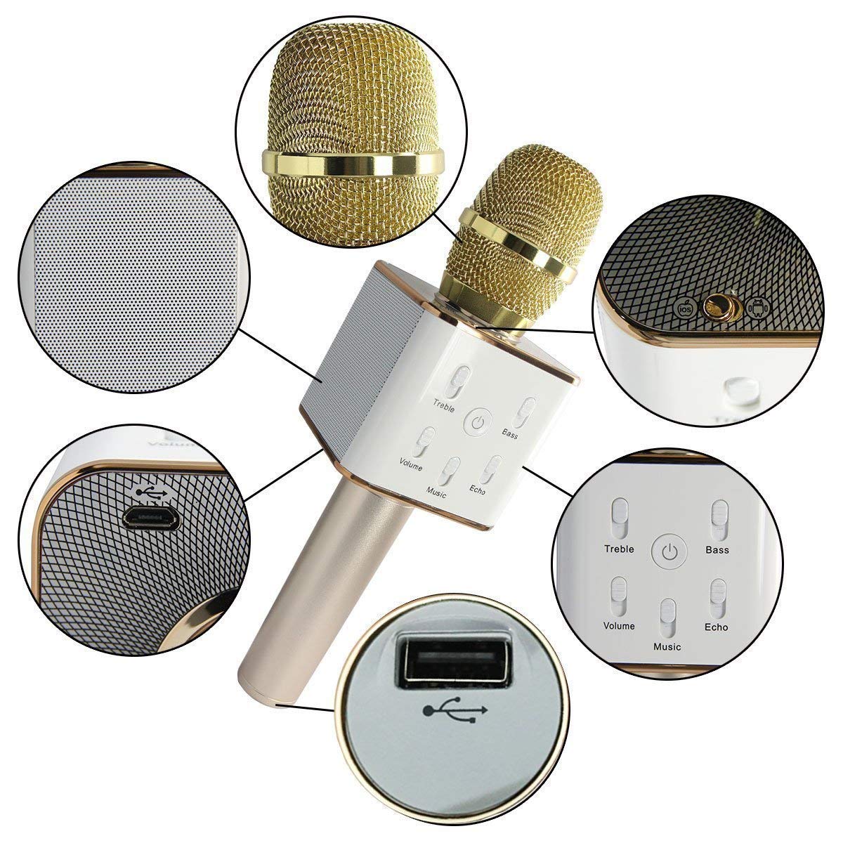 Microphone de karaoké sans fil Bluetooth - Micro rechargeable