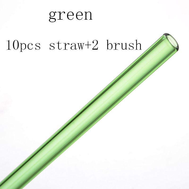 Paille en verre réutilisable faite à la main avec 2 pièces, brosse de nettoyage , pipette droite en verre, Tubularis: green