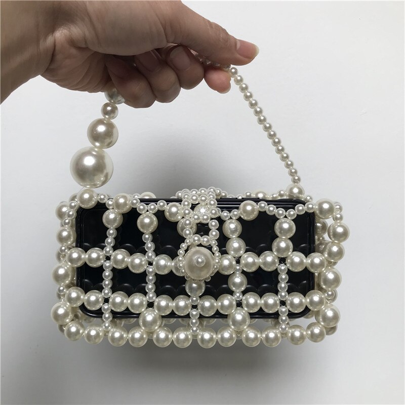 Aushöhlen Perle Ball Abend Tasche Frauen Koreanische handgefertigt metallisch Ring Griff Damen Perlen abend Kupplung Tasche Geldbörsen