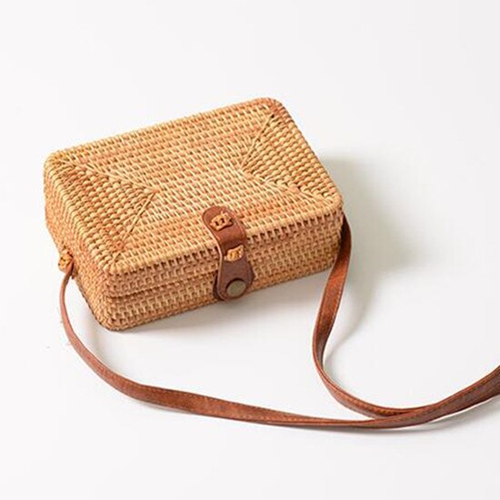 Bolsos de ratán de verano para mujer de bolso de paja cuadrado redondo bolso hecho a mano tejido de playa bandolera círculo bohemio bolsos de playa: Style 2