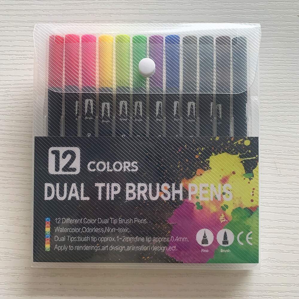 60 Pcs Colour Pens Marker, Dual Tip Brush Pens Art Markers Fineliner WaterColor Drawing Pens for Adult Colouring Books,Sketching: 12 colors Black