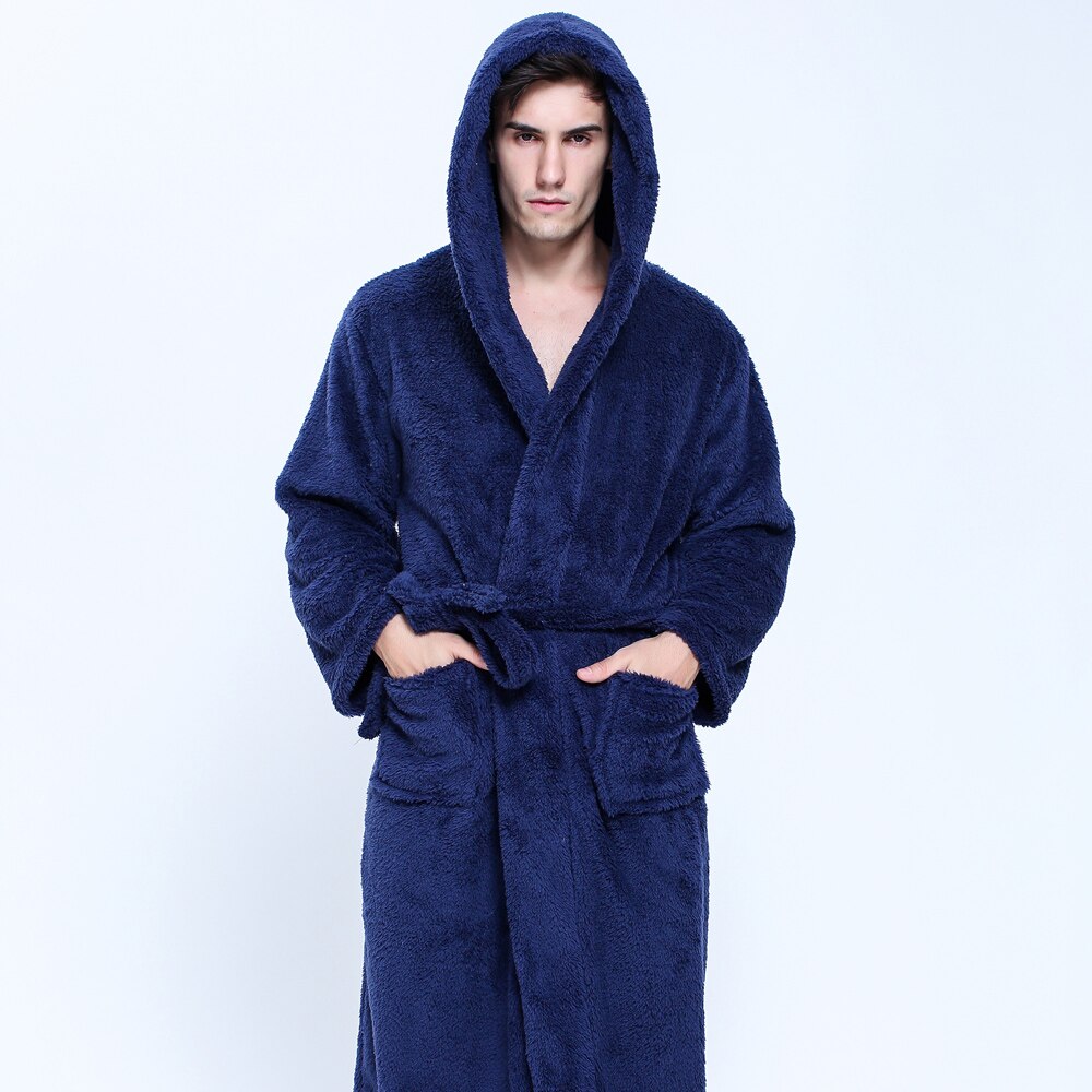 Plus size 130kg badekåber med hætte til mænd og kvinder morgenkåber varme langærmede udsøgte plys herre morgenkåber par morgenkåber: Unisex blå / 2xl over 110kg