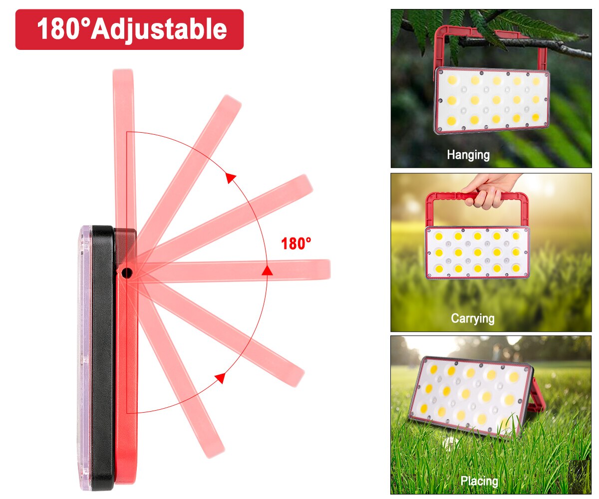 COB LED Work Light Rechargeable Flashlight USB Camping Light Portable Lantern With 180 degree Hanging Hook Power Display Outdoor