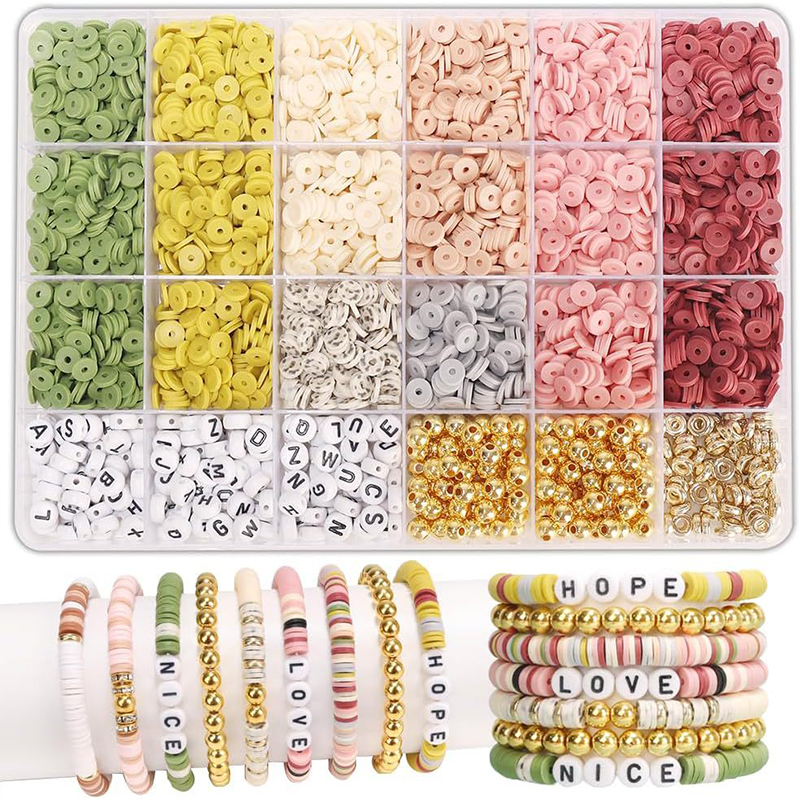 Kit de fabrication de bracelets en perles d'argile, Style bricolage, Kit de perles d'amitié avec lettres dorées pour la fabrication de bijoux, d'anniversaire pour femmes et adolescentes: Rhodium plaqué
