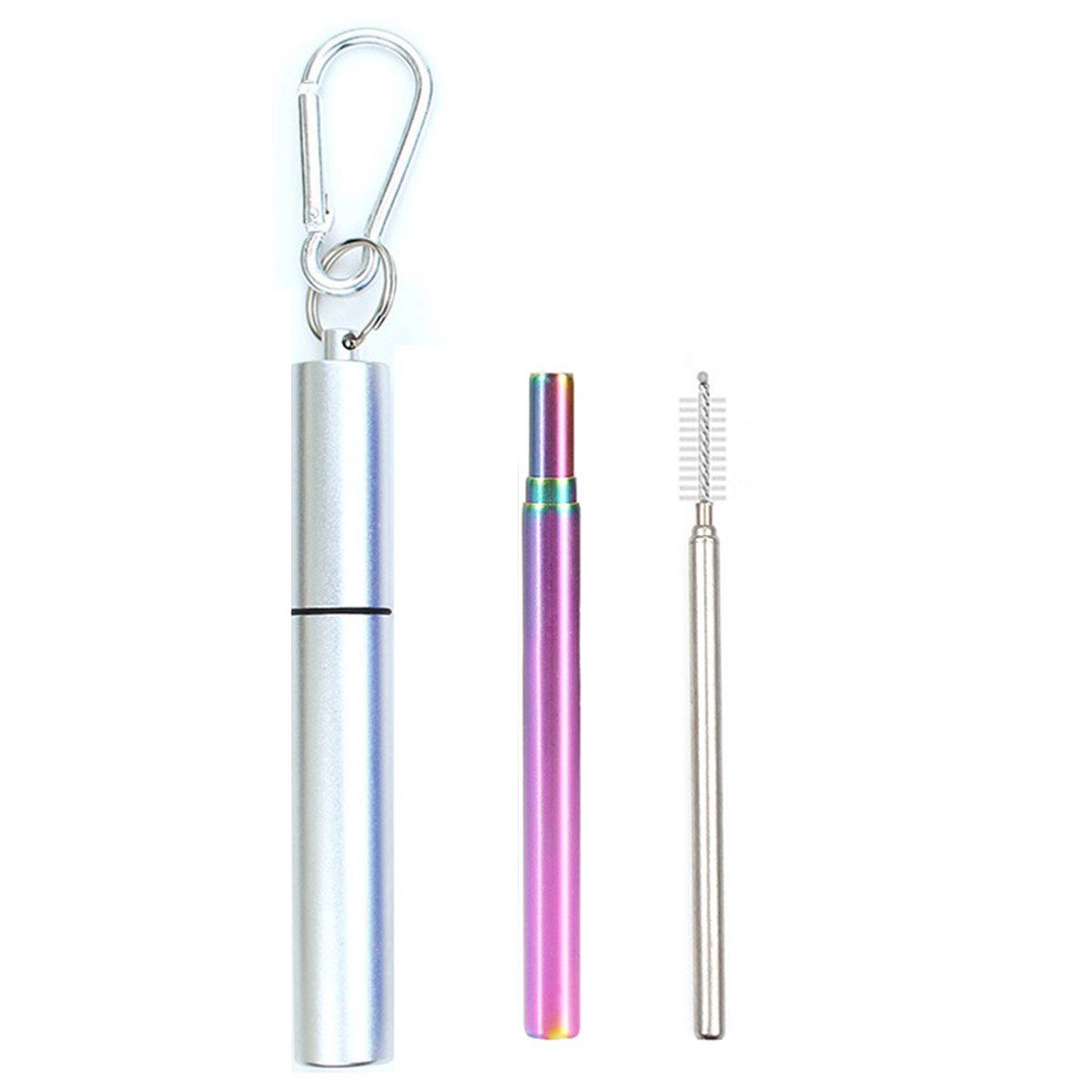 Draagbare Inklapbare Eco Vriendelijke Opvouwbare Rvs Straw Herbruikbare Metalen Stro Met Case Brush Drinken Bar Accessoires: SIlver1-level