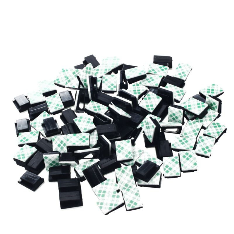 100 Pcs Black Plastic Wire Tie Rectangle Cable Mount Clip Clamp Self-adhesive