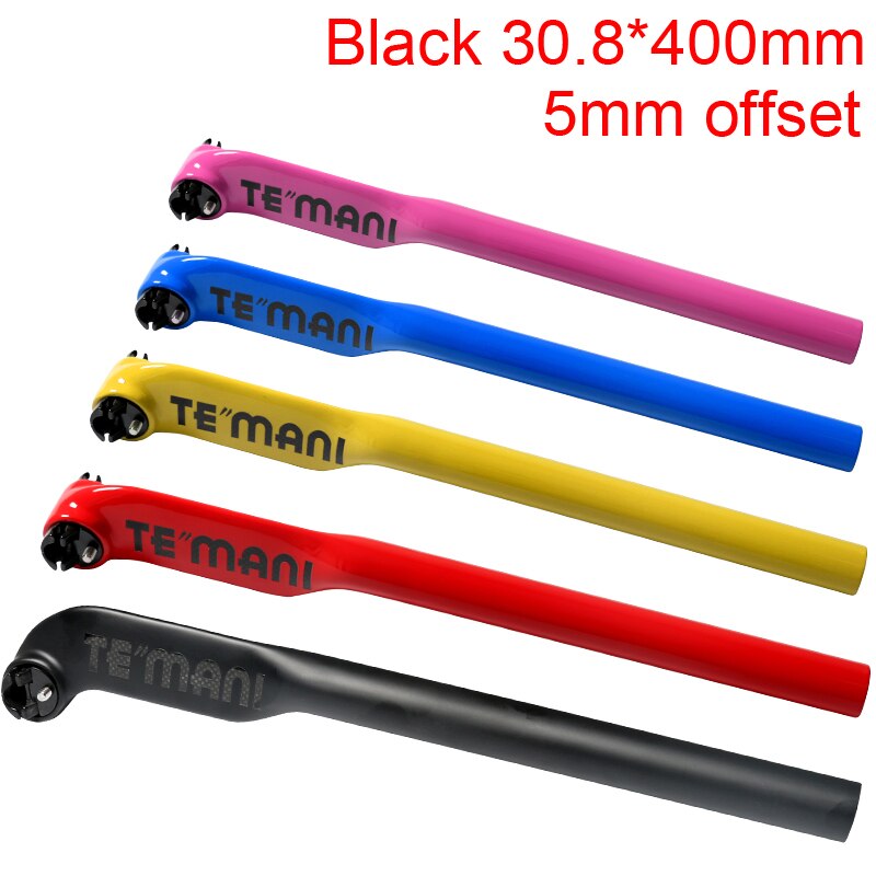 Newest color paint TEMANI Mountain Road bike full carbon fibre bicycle seatpost carbon seatpost MTB 5 20 degrees: black 5mm 30.8x400
