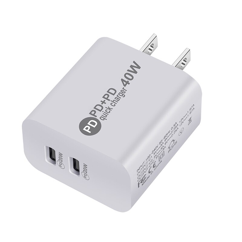 Double PD USB C Charger EU/US Wall Travel Charger 40W Fast Charge For iPhone 13 11 12Pro Xiaomi 10 Huawei P30 Cell Phone Charger